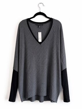 NWT White House Black Market Gray & Black Marled Ribbed Dolman Tunic Sweater XL